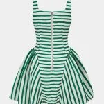 Stripes Print Square Neck Ruched Sleeveless Mini Dress – Wrena