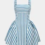 Stripes Print Square Neck Ruched Sleeveless Mini Dress – Wrena