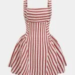 Stripes Print Square Neck Ruched Sleeveless Mini Dress – Wrena