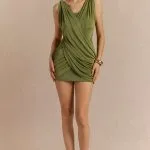 Crossed V-Neck Ruched Metallic Decor Sleeveless Mini Dress – Wrena