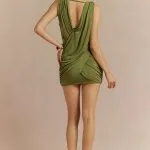 Crossed V-Neck Ruched Metallic Decor Sleeveless Mini Dress – Wrena