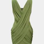 Crossed V-Neck Ruched Metallic Decor Sleeveless Mini Dress – Wrena