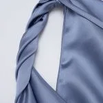 Satin Draped Cowl Neck Asymmetrical Ruched Sleeveless Mini Dress – Wrena