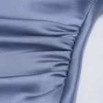 Satin Draped Cowl Neck Asymmetrical Ruched Sleeveless Mini Dress – Wrena