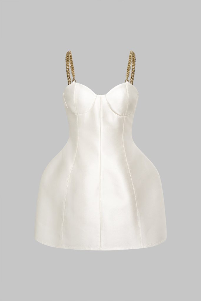 Satin Metallic Chain Sleeveless Mini Dress
