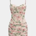 Floral Print Mesh Corset Ruched Sleeveless Mini Dress – Wrena