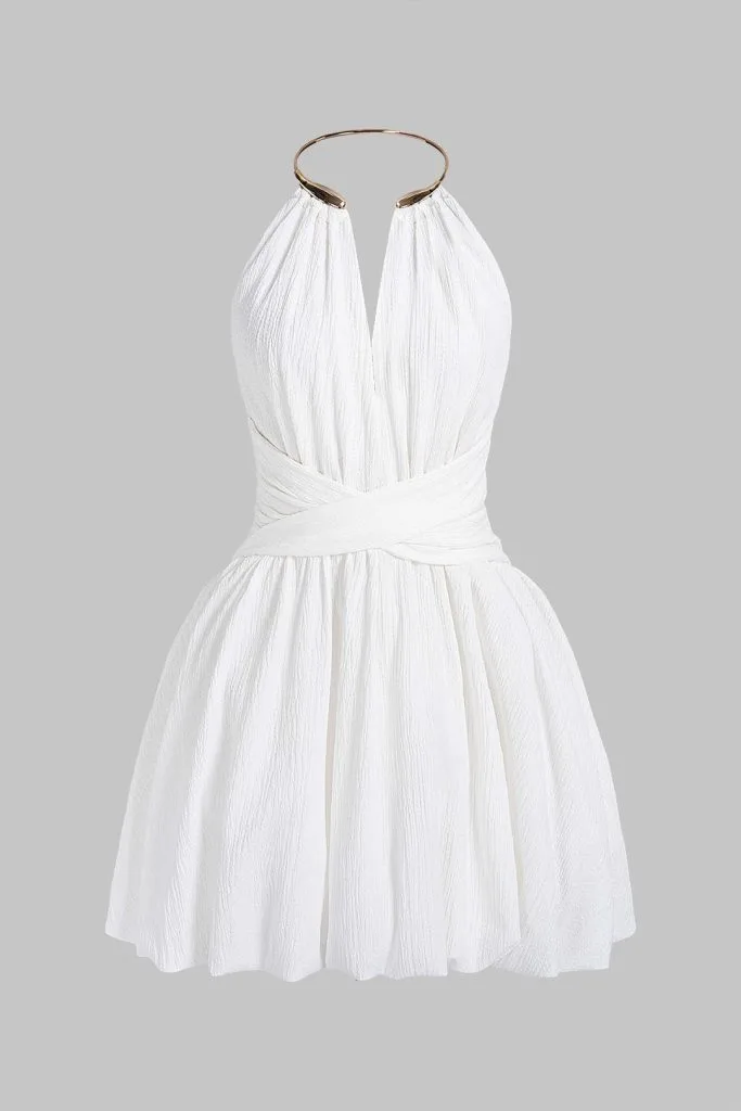 Metallic V-Neck Crossed Backless Sleeveless Mini Dress – Wrena