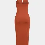 Metallic Halter Neck V-Neck Ruched Sleeveless Maxi Dress – Wrena
