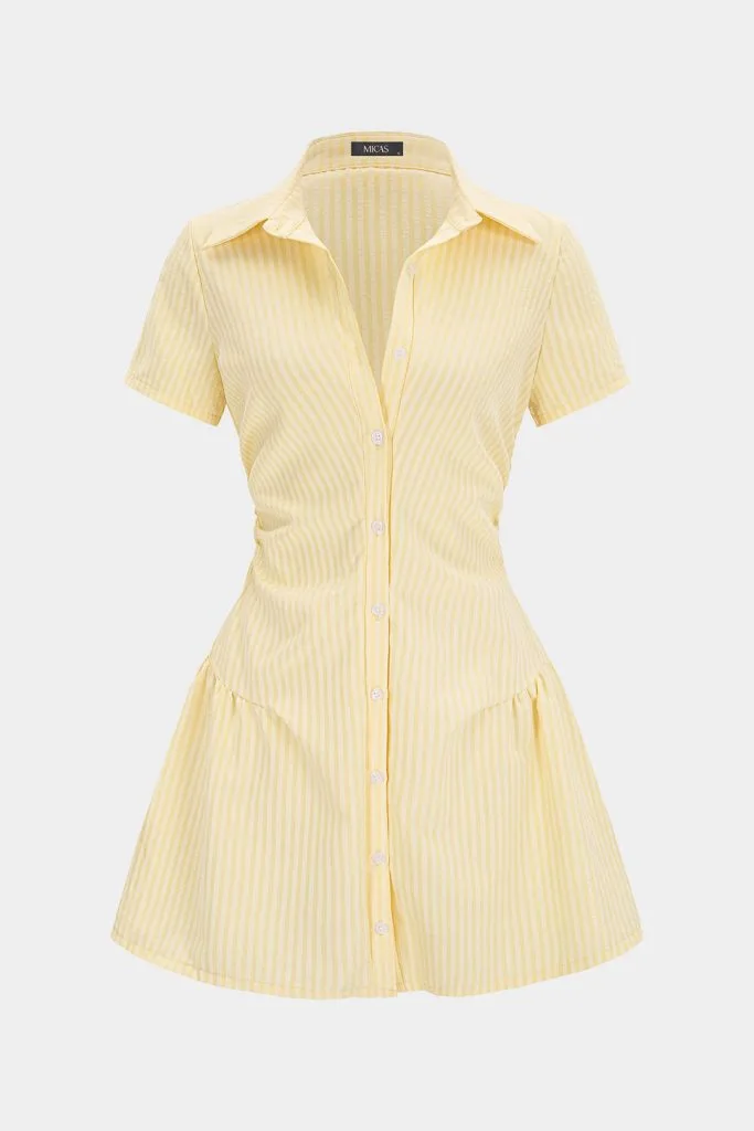Stripes Print V-Neck Short Sleeve Mini Dress – Wrena