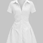 Stripes Print V-Neck Short Sleeve Mini Dress – Wrena