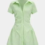 Stripes Print V-Neck Short Sleeve Mini Dress – Wrena