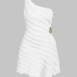 Textured Metallic One Shoulder Sleeveless Mini Dress – Wrena