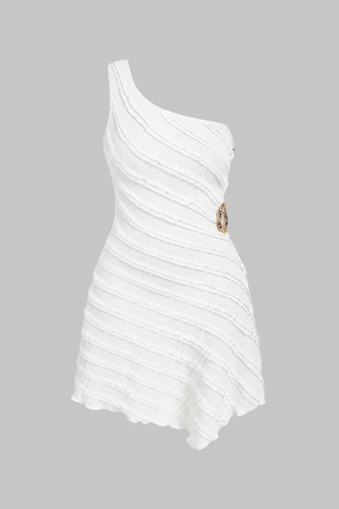 Textured Metallic One Shoulder Sleeveless Mini Dress – Wrena