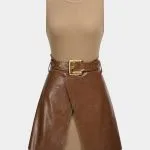 Faux Leather Patchwork Belted Metallic Sleeveless Mini Dress – Wrena