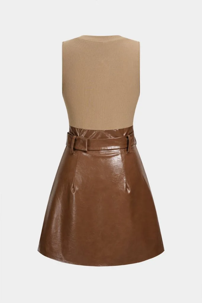 Faux Leather Patchwork Belted Metallic Sleeveless Mini Dress – Wrena