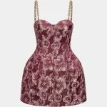 Floral Jacquard Metallic Chain Slip Sleeveless Mini Dress – Wrena