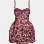 Floral Jacquard Metallic Chain Slip Sleeveless Mini Dress – Wrena