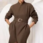 V-Neck Metallic Belted Long Sleeve Mini Dress – Wrena
