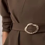 V-Neck Metallic Belted Long Sleeve Mini Dress – Wrena