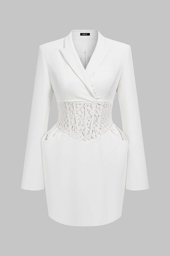 Lace Patchwork Long Sleeve Mini Dress