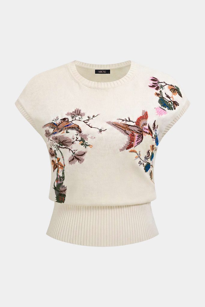 Knit Embroidery Round Neck Tank Top