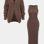 Ribbed Knit Dress And Cardigan Set – Wrena