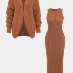 Ribbed Knit Dress And Cardigan Set – Wrena