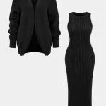 Ribbed Knit Dress And Cardigan Set – Wrena