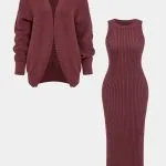 Ribbed Knit Dress And Cardigan Set – Wrena