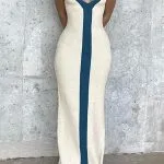 Semi-Sheer Colorblock V-Neck Ribbed Split Maxi Dress – Wrena