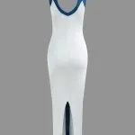 Semi-Sheer Colorblock V-Neck Ribbed Split Maxi Dress – Wrena