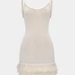 Open Knit Fringe Braided Backless Slip Sleeveless Mini Dress – Wrena