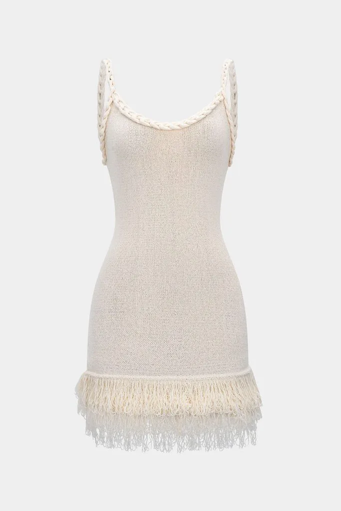 Open Knit Fringe Braided Backless Slip Sleeveless Mini Dress – Wrena