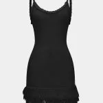 Open Knit Fringe Braided Backless Slip Sleeveless Mini Dress – Wrena