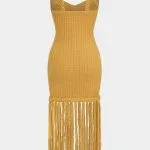 Open Knit Braided Fringe Slip Sleeveless Midi Dress – Wrena