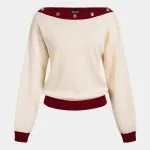 Knit Contrast Trim Off Shoulder Long Sleeve Top – Wrena