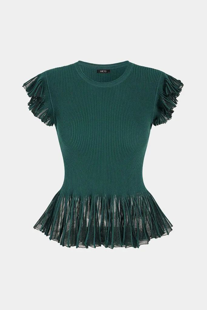Knit Round Neck Ruffle Short Sleeve Top – Wrena