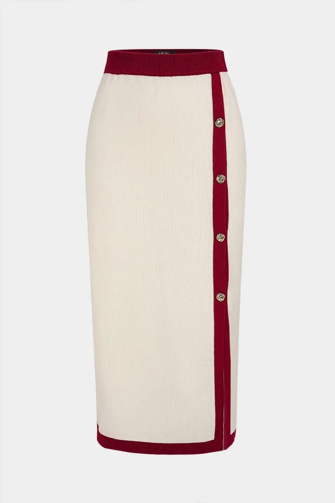 Knit Contrast Trim Metallic Button Skirt
