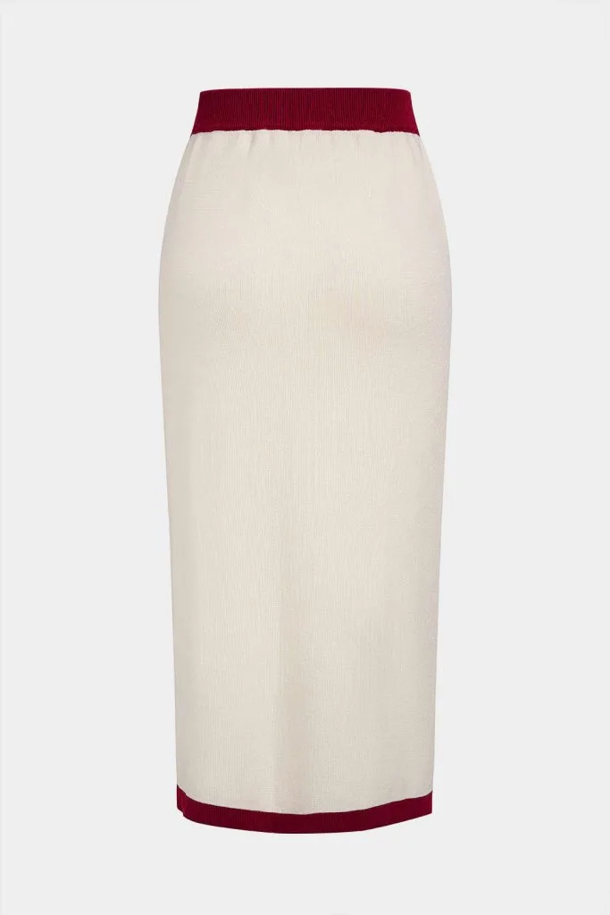 Knit Contrast Trim Metallic Button Skirt – Wrena
