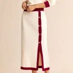 Knit Contrast Trim Metallic Button Skirt – Wrena