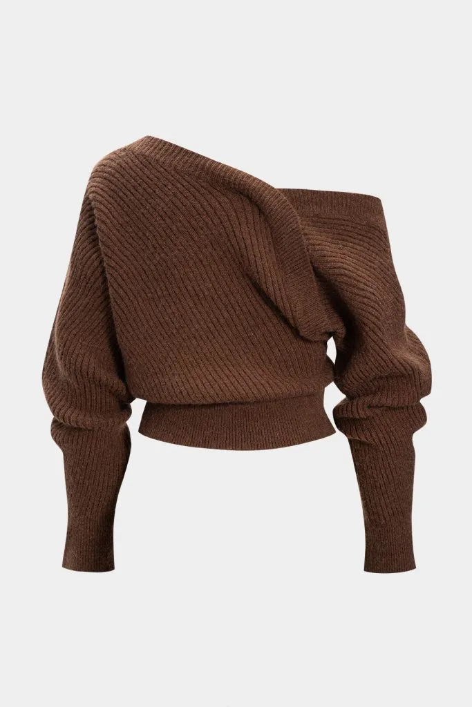 Knit Asymmetrical One Shoulder Ribbed Long-Sleeve Top – Wrena