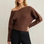 Knit Asymmetrical One Shoulder Ribbed Long-Sleeve Top – Wrena