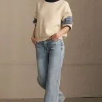 Knit Denim Patchwork Contrast Ribbed Long-Sleeve Top – Wrena