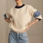 Knit Denim Patchwork Contrast Ribbed Long-Sleeve Top – Wrena