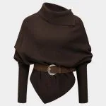 Knit Belted Asymmetrical Long-Sleeve Top – Wrena