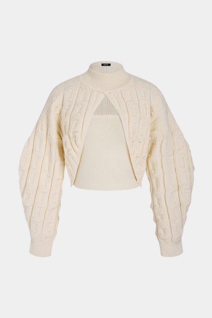 Knit Tube Top And Mock Neck Long-Sleeve Sweater