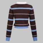 Knit Striped Contrast Collar Button Long-Sleeve Top – Wrena