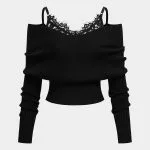 Knit Patchwork Lace Trim Long-Sleeve Top – Wrena