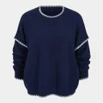 Knit Round Neck Contrast Trim Long-Sleeve Top – Wrena