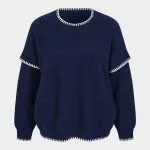 Knit Round Neck Contrast Trim Long-Sleeve Top – Wrena